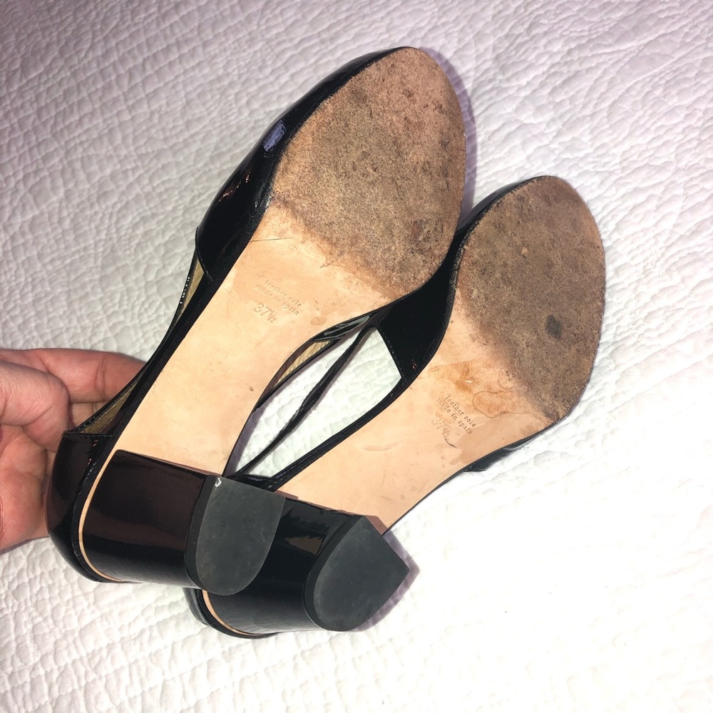 AUDLEY LONDON Patent Leather Covered platform cutout heel Sz 37.5 EUC Almond toe - Picture 9 of 11